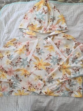 Floral DISNEY Print Hooded Crop Pullover - Pastel Yellow, Pink & Blue